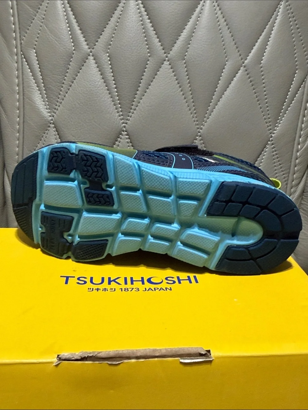 Tsukihoshi Kids Navy Blue Athletic Sneakers with Bright Blue and Lime Accents